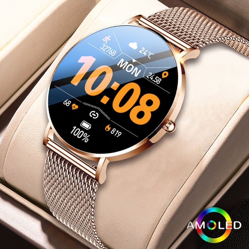 LIGE-Ultra Smartwatch Fino Mulheres, HD Pixel Display AMOLED