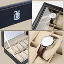 Estojo Caixa Organizadora Porta Relógios Bijouterias Courino com Fecho de Fivela e Vidro.