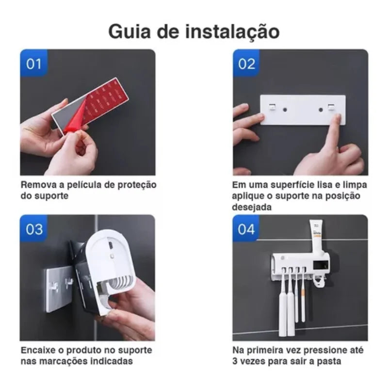 Porta Escovas De Dentes Esterilizador Para Banheiros Dispenser Automático Pasta De Dentes Moderno Recarregável USB