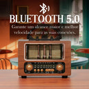 Rádio Retrô Portátil Bluetooth – USB, AM/FM, Recarregável, Som Hi-Fi, Entrada microSD