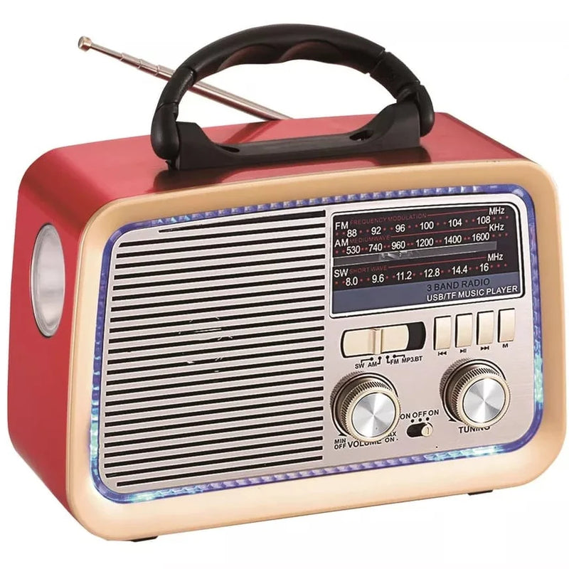 Rádio Retrô AD-3188 com Bluetooth – Entrada USB, MicroSD, Lanterna e Saída Auxiliar