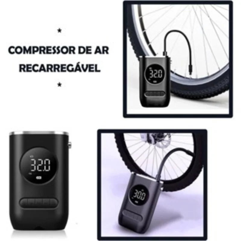 Calibrador Compressor De Ar Portátil Recarregável Enche Pneu de Carro Moto Bola