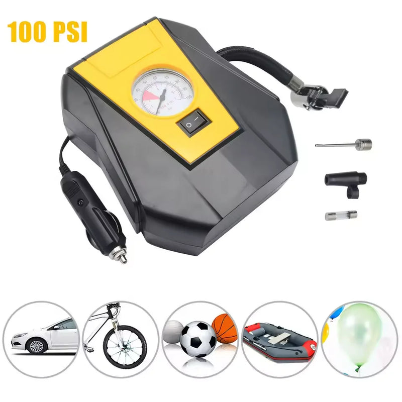 Compressor de Ar Portátil Elétrico Manômetro 150 PSI Inflador Encher Pneus, Carro, Moto, Bicicleta, Colchão, Bolas Estrada