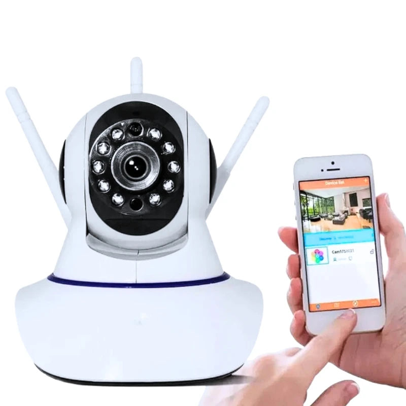 Câmera IP Wi-Fi Sem Fio com 3 Antenas – HD, Giro 355°, Compatível com ONVIF e P2P