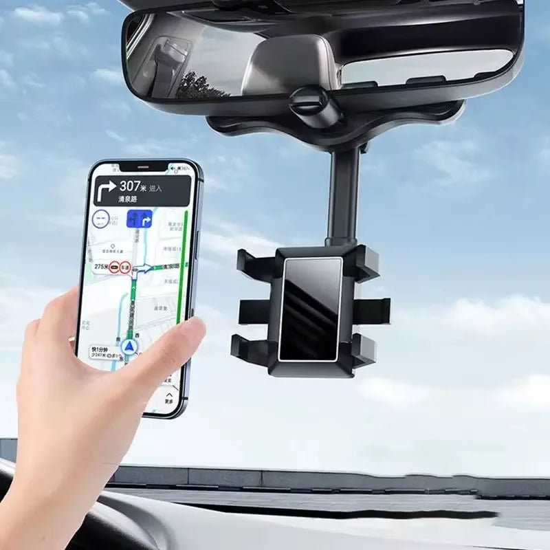 Suporte Universal para Celular em Espelho Retrovisor – 360° Ajustável, Fixação Segura para Smartphone e GPS