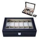 Estojo Caixa Organizadora Porta Relógios Bijouterias Courino com Fecho de Fivela e Vidro.