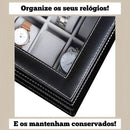 Estojo Caixa Organizadora Porta Relógios Bijouterias Courino com Fecho de Fivela e Vidro.