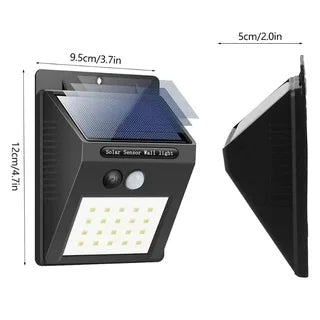 Luminária Solar com Sensor de Presença – 20 LEDs, À Prova d'Água, Ideal para Jardim, Varanda, Rua e Área Externa