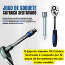 Jogo Soquetes Curto 1/2 Pol. Sextavados 10mm a 22mm Com 12 Pçs