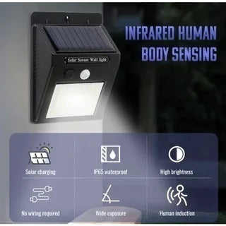 Luminária Solar com Sensor de Presença – 20 LEDs, À Prova d'Água, Ideal para Jardim, Varanda, Rua e Área Externa
