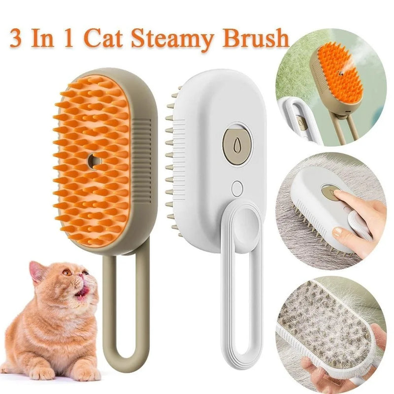 Escova A Vapor Para Gatos Cães 3 Em 1 Remoção de Pelos e Massagem