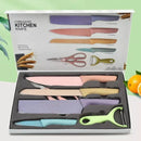 Kit 6 Facas Profissionais Coloridas Em Aço Inoxidável + Tesoura, Ideal Para Churrasco E Cozinha
