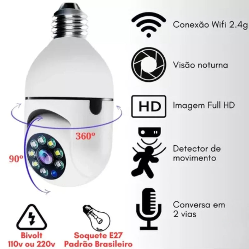 Câmera de Segurança com Visão Noturna em Formato de Lâmpada – Instalação Fácil e Discreta