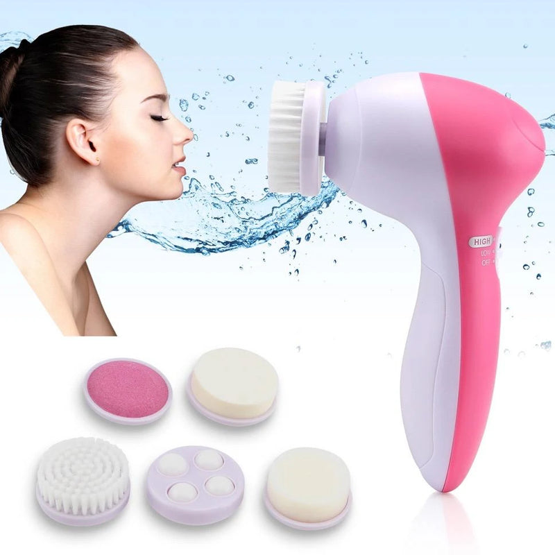 Escova Elétrica Facial 5 em 1 com Massageador, Esponja de Limpeza, Esfoliação e Skincare Profundo
