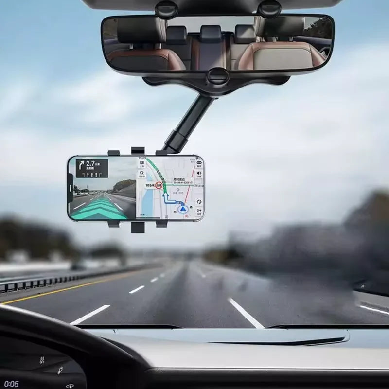 Suporte Universal para Celular em Espelho Retrovisor – 360° Ajustável, Fixação Segura para Smartphone e GPS