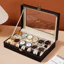 Estojo Caixa Organizadora Porta Relógios Bijouterias Courino com Fecho de Fivela e Vidro.