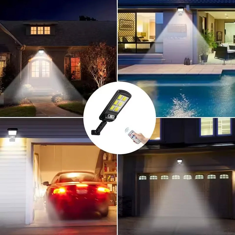 Luminária Solar Mini Sensor Movimento Controle Remoto 60W Iluminação LED Externa Jardim Varanda Sustentável Recarregável