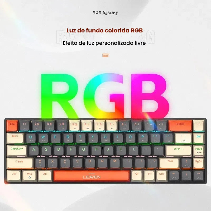 Teclado Mecânico Gamer/Office com Fio – Iluminação RGB LED, 68 Teclas Compactas e Alto Desempenho