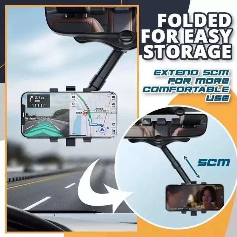 Suporte Universal para Celular em Espelho Retrovisor – 360° Ajustável, Fixação Segura para Smartphone e GPS