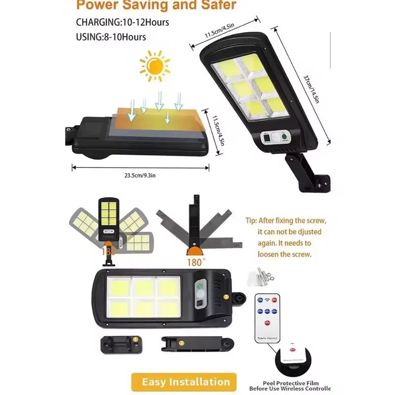 Luminária Solar Mini Sensor Movimento Controle Remoto 60W Iluminação LED Externa Jardim Varanda Sustentável Recarregável