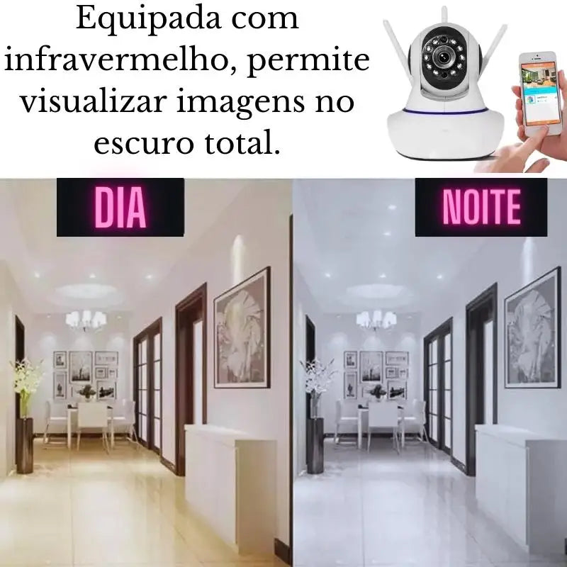 Câmera IP Wi-Fi Sem Fio com 3 Antenas – HD, Giro 355°, Compatível com ONVIF e P2P