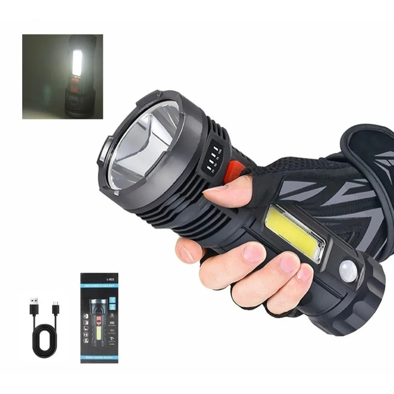 Lanterna Recarregável USB Alta Potência OSL COB Branca Forte Resistente Portátil Camping Emergência Iluminação LED Preto Longa