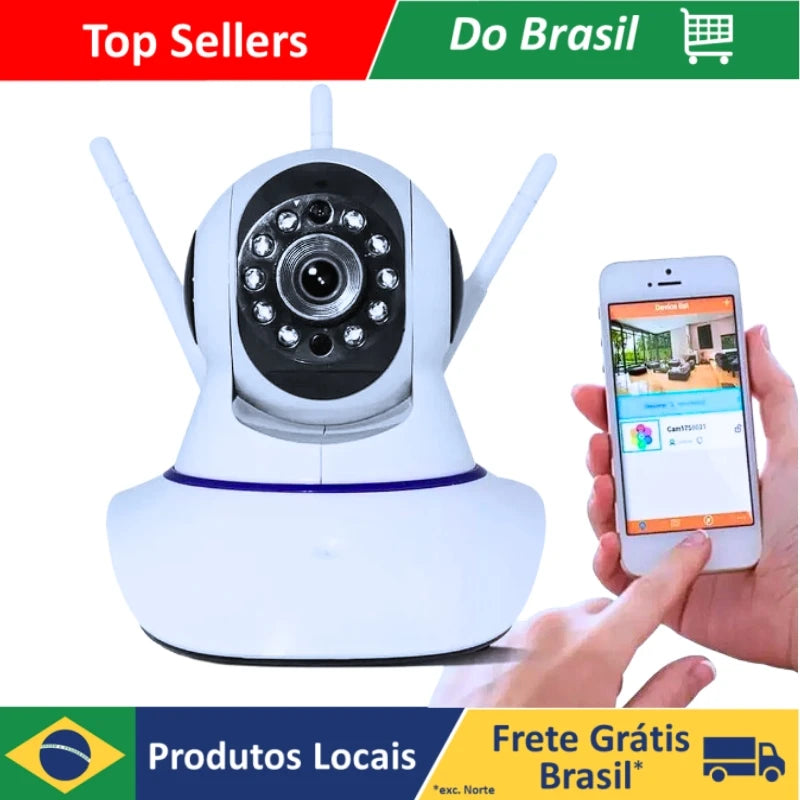 Câmera IP Wi-Fi Sem Fio com 3 Antenas – HD, Giro 355°, Compatível com ONVIF e P2P