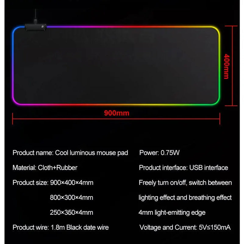 Mouse Pad Gamer Iluminado LED Grande 80x30cm