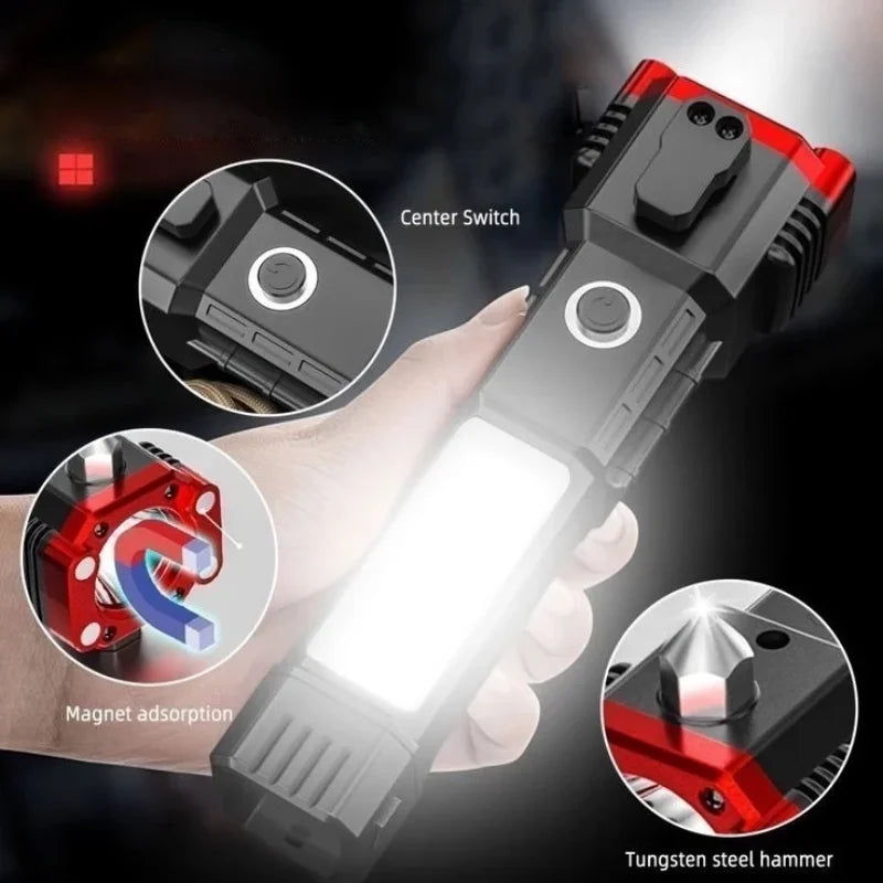 Lanterna Recarregável 4 em 1 Power Bank LED 3W Torch Alta Potência Portátil USB Multifuncional Emergência Camping