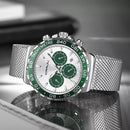 Relógio Masculino CRRJU Quartz Todo em  Aço Vidro de Safira Visor Noturno e Calendário Automático.