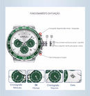 Relógio Masculino CRRJU Quartz Todo em  Aço Vidro de Safira Visor Noturno e Calendário Automático.