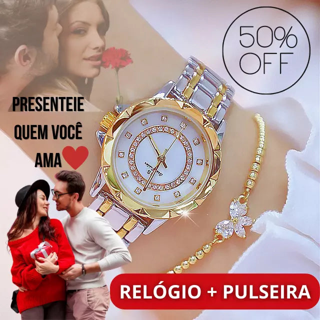 Relógio Quartzo Feminino Bee Sister + Pulseira Brinde.