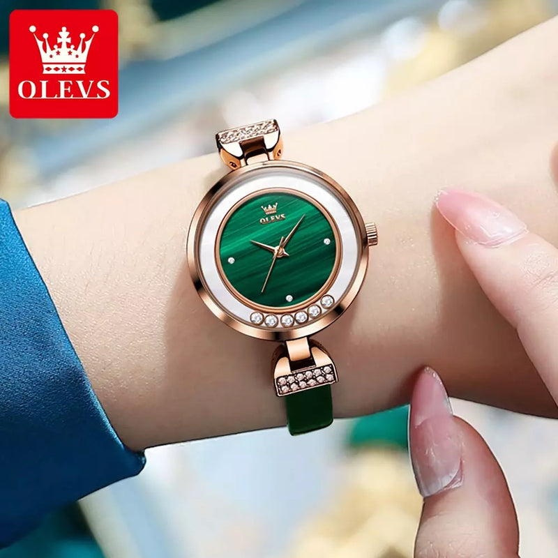 OLEVS-5540 Relógio Quartz Fashion Feminino a Prova D'Agua Pulseira em Couro Legítimo.