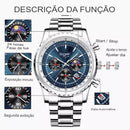 LIGE-8989 Quartz Relógio Masculino Pulseira Aço Inoxidável Vidro de Safira Calendário automático e Visor Noturno.