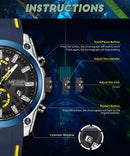 Relógio MEGIR 2144 Quartz Masculino Aço Inoxidável com Vidro de SAFIRA Pulseira Silicone