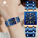 Relógio Feminino WWOOR Luxo 2024 com Pulseira Estilo Bracelete e Visor Azul