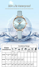 Relógio Feminino Curren – Luxo com Pulseira de Couro, Quartzo, Mostrador Floral e Design Elegante