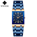 Relógio Feminino WWOOR Luxo 2024 com Pulseira Estilo Bracelete e Visor Azul