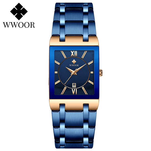Relógio Feminino WWOOR Luxo 2024 com Pulseira Estilo Bracelete e Visor Azul