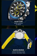 Relógio MEGIR 2144 Quartz Masculino Aço Inoxidável com Vidro de SAFIRA Pulseira Silicone