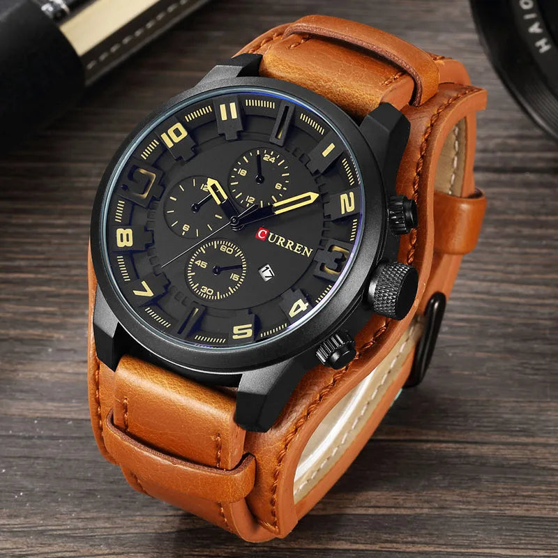 CURREN 8225 Relógio Masculino de Luxo com Pulseira de Couro 48mm