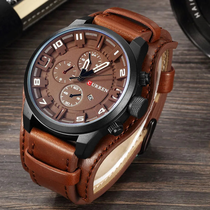 CURREN 8225 Relógio Masculino de Luxo com Pulseira de Couro 48mm