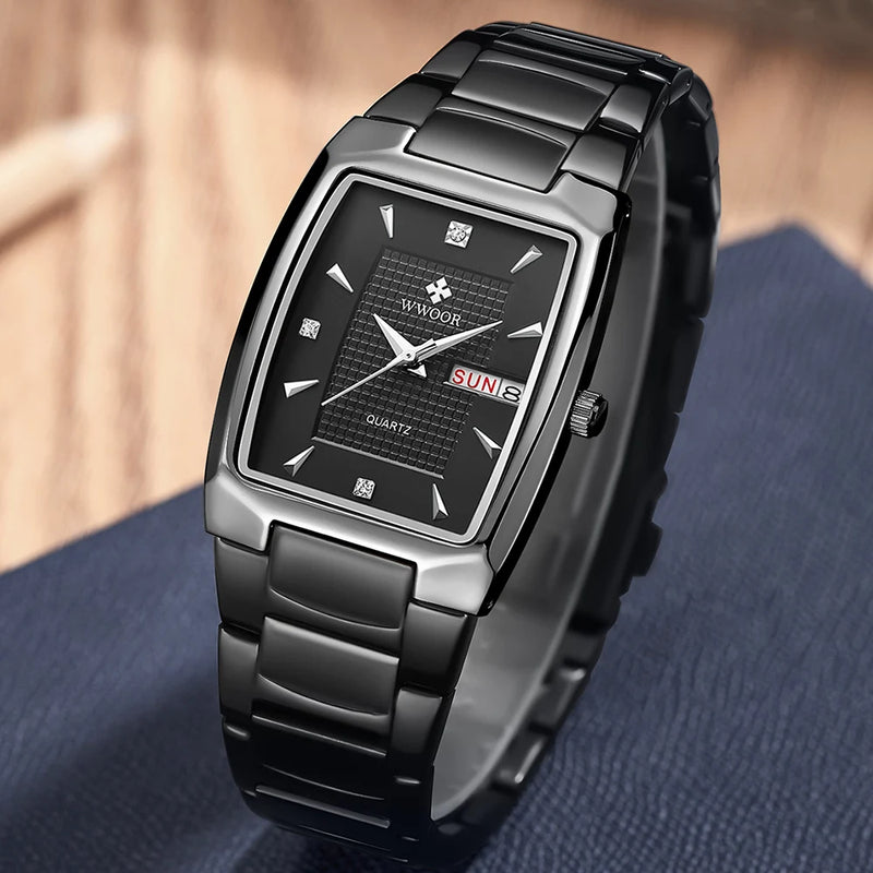 Relógio Masculino Quartz WWOOR-8837 Aço Inoxidável Calendário Automático Vidro SAFIRA