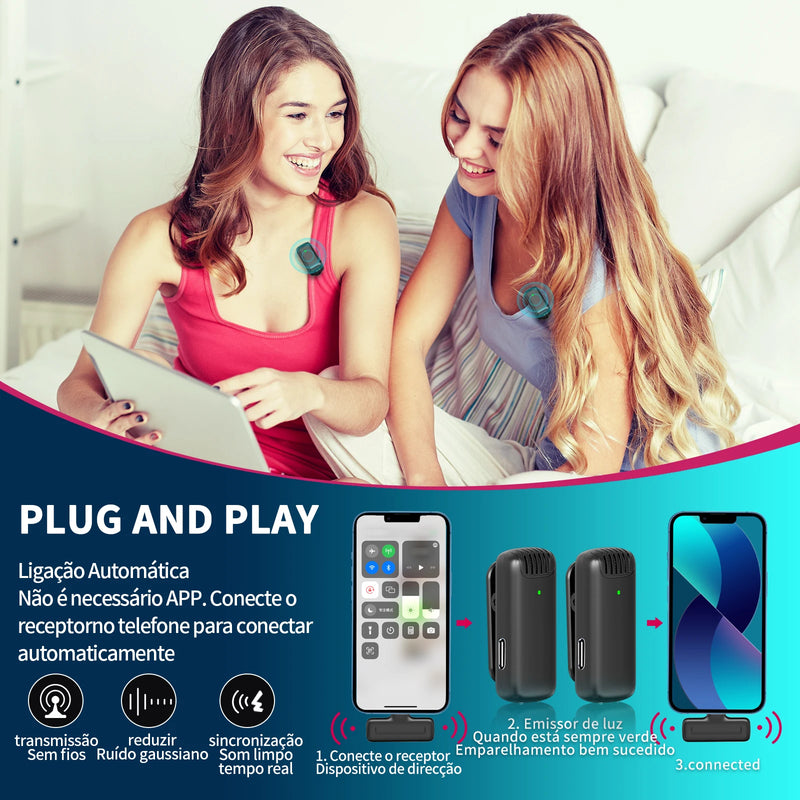Microfone de Lapela Sem Fio Ulanzi J12 – Plug & Play, Mini, Ideal para Gravação de Áudio/Vídeo e Transmissão ao Vivo
