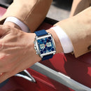 Relógio POEDAGAR Luxo Masculino LED Quadrado com Cronógrafo e Duplo Fuso Horário