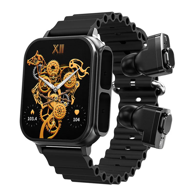 Smartwatch Esportivo 2 em 1 com Fones TWS – Chamada Bluetooth, Monitor Cardíaco, Pedômetro e Reprodução de Música