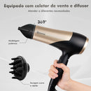 Secador de Cabelo Profissional 1800W 110/220V – Preto e Dourado, Potente