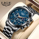 Relógio Masculino LIGE Quartz – Luxo, Esportivo e Casual, Aço Inoxidável, Calendário, Luminoso e À Prova d'Água