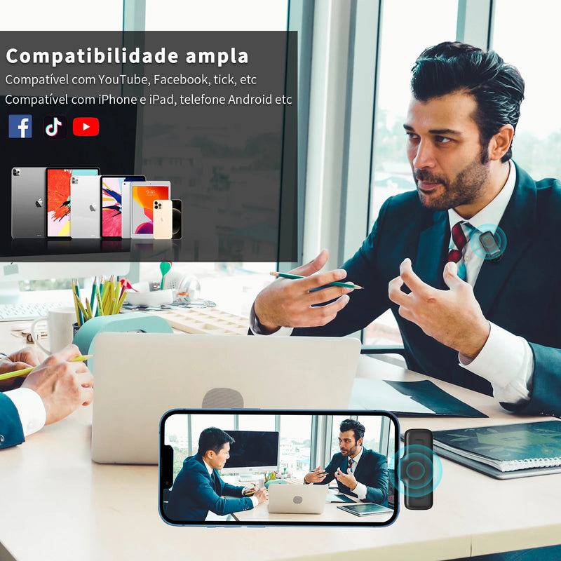 Microfone de Lapela Sem Fio Ulanzi J12 – Plug & Play, Mini, Ideal para Gravação de Áudio/Vídeo e Transmissão ao Vivo