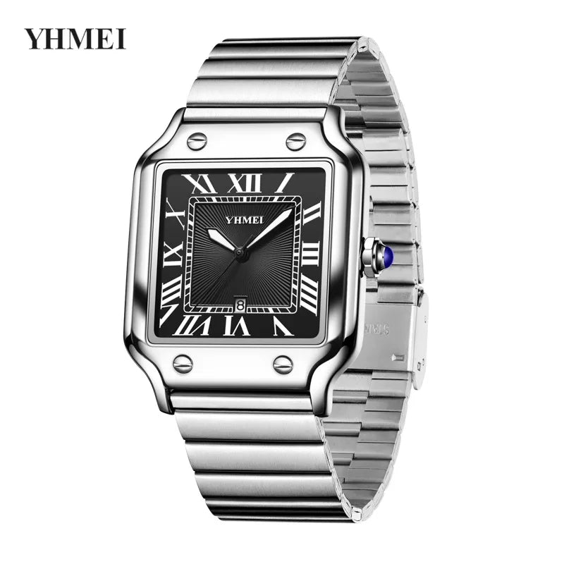 Relógio Masculino Luxo Quadrado em Aço Inoxidável  Quartz